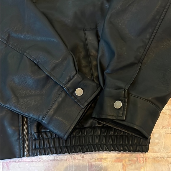 Black Faux Leather Moto Bomber Jacket - Picture 3 of 7